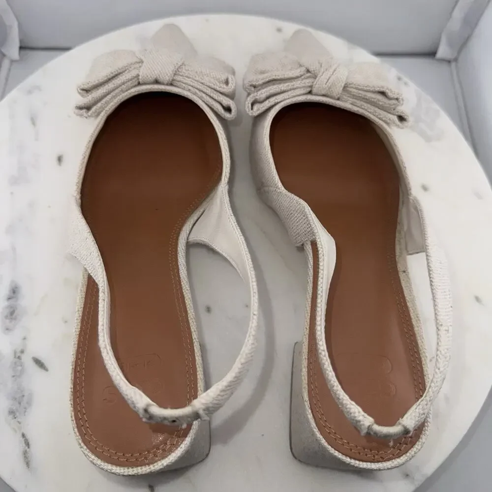 ASOS Suzy‎ Bow Slingback Heels EU40 US9 Beige Fabric Pointed Toe Block Heel
